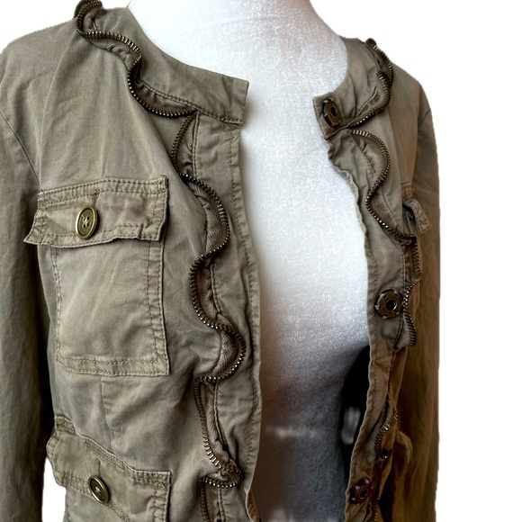 Michael Kors 90s Y2K Utility Jacket Sz 4 Xs; Zipper Trim Ruffles, Khaki Green - Picture 6 of 11